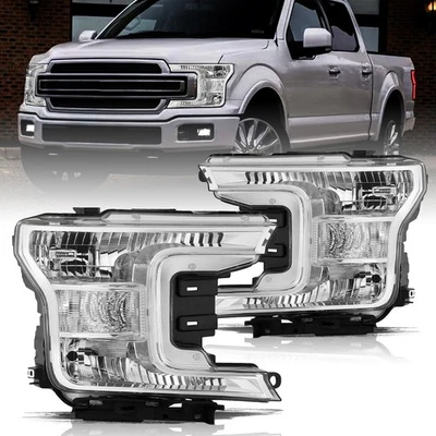 Par de luces de faros cromados transparentes para camioneta Ford F150 2018 2019 2020 Foto 1 de 4