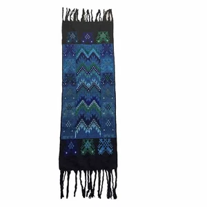 Handgewebt 45x15,5 Blau Textil Wandbild Hängend Fransen Bunt Tischläufer - Bild 1 von 6