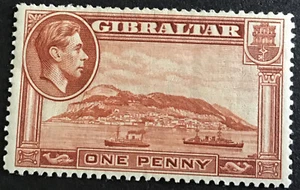 Gibraltar George VI 1d Yellow Brown SG122 Heavily Mounted Mint C/V £30 In 2018. - Picture 1 of 2
