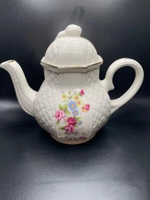 Tetera Arthur Wood 5976 con tapa y borde dorado fino Staffordshire Ironstone Inglaterra Foto 1 de 4