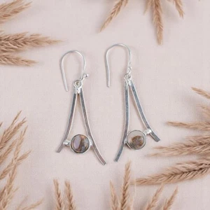 Pink Opal Copper Turquoise Gemstone 925 Solid Silver Earrings Statement Jewelry - Picture 1 of 6