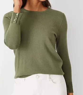 NUEVO SUÉTER ANN TAYLOR VERDE SIN TEMPORADA PUÑO BOTÓN TALLA GRANDE Foto 1 de 4