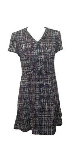 Chanel Abito multicolore in tweed collo a V