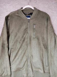Ben Sherman Men's Faux Suede Bomber Jacket Size Large Olive Green Zip Front - Picture 1 of 9