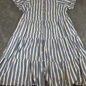 Old Navy Dress Womens 2X Smocked Layered Blue Stripe Pockets Nautical Coastal - Picture 1 of 8
