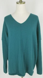 Weiche Umrandung Gr. L Vollkaschmir Pullover-V-Ausschnitt-weiche Naht-relaxed fit-grün - Bild 1 von 8