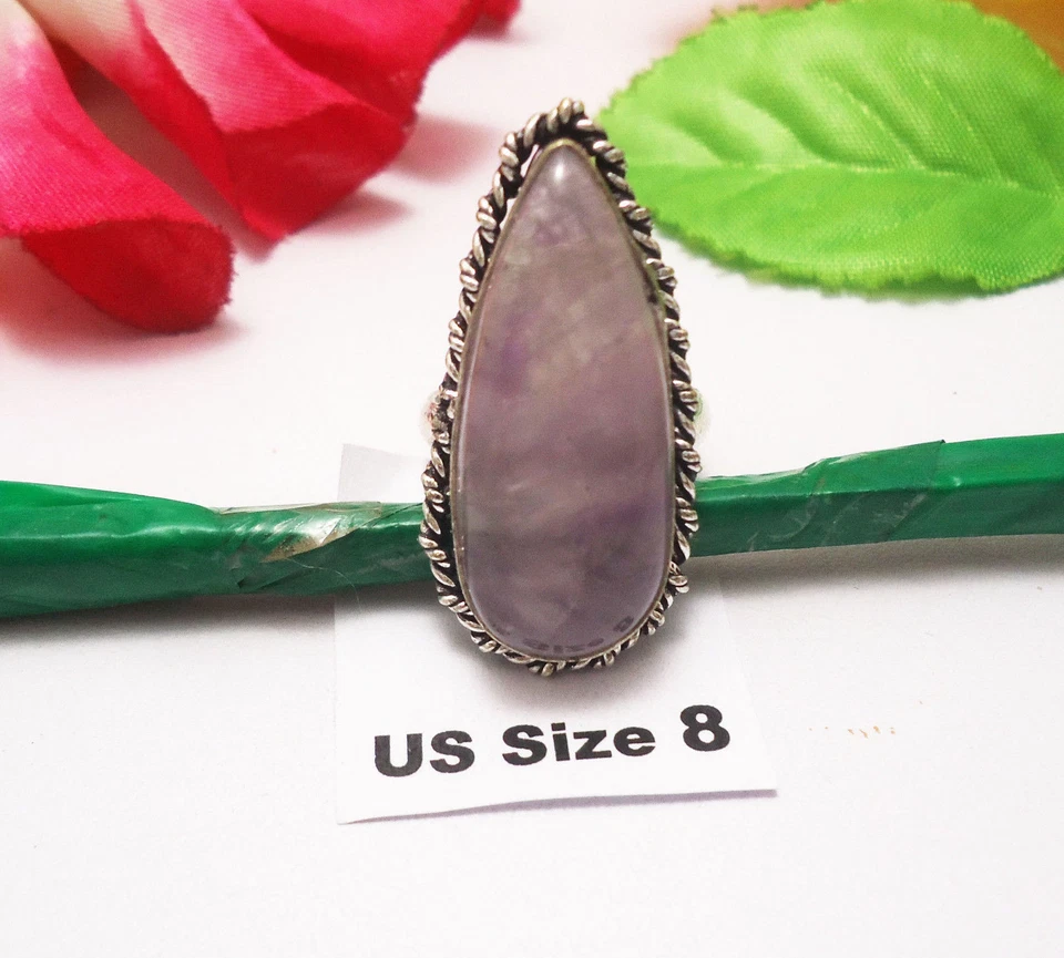 珊瑚钛 Druzy 蓝色黄玉宝石戒指 925 银覆盖尺寸 8"U140 O — 第 1/1 张图片