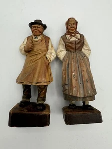 Vintage Pair of Hand Carved Old Man & Woman Anri Art Figurines Sculptures - Picture 1 of 14
