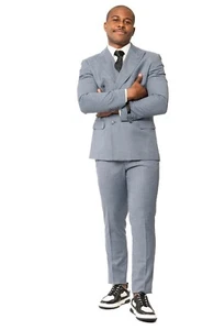 Traje para hombre Slate Azul/Gris Calce Ajustado 2 Botones Doble Pecho Solapa Pico ZF10036 - Imagen 1 de 10