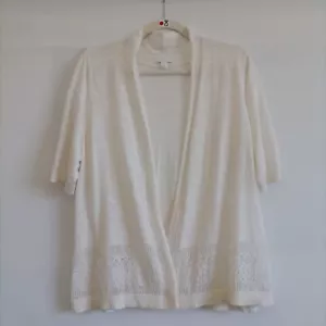 Charter Club Womens White Open Front Open Knit Lace Trim Hem Cardigan Size XL - Picture 1 of 8