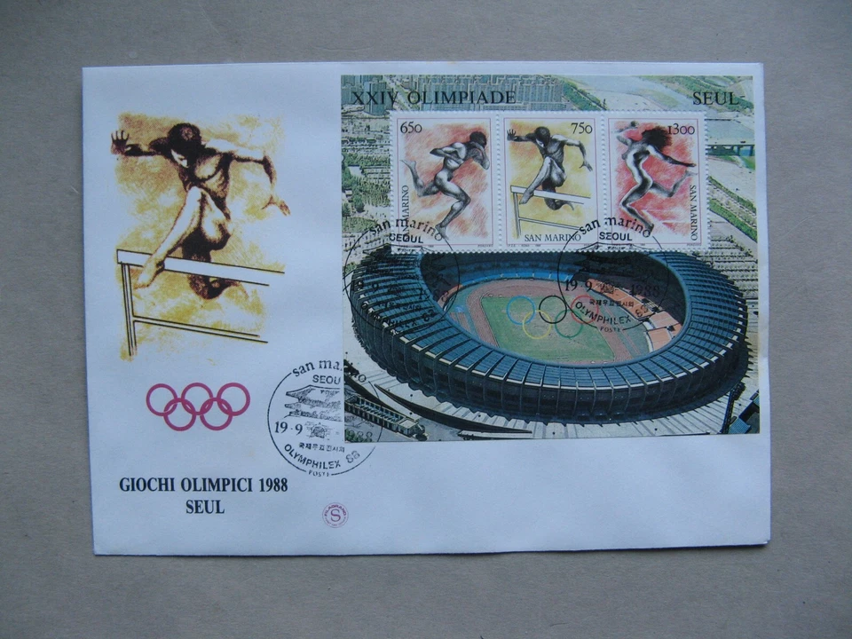 SAN MARINO, cover FDC 1988, Olympic Games Seoul, athletics, nude men and woman - Image 1 of 1