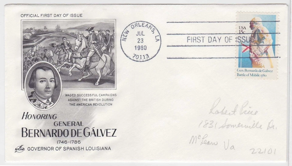 TurtlesTradingPost-  General Bernardo deGalvez- 1980 #1826- Artcraft  FDC - Image 1 of 1