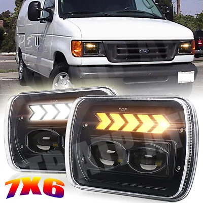 For Ford E-100 E-150 E-250 E-350 Econoline 5x7 7x6 LED Headlight High Low Beam - Image 1 of 4