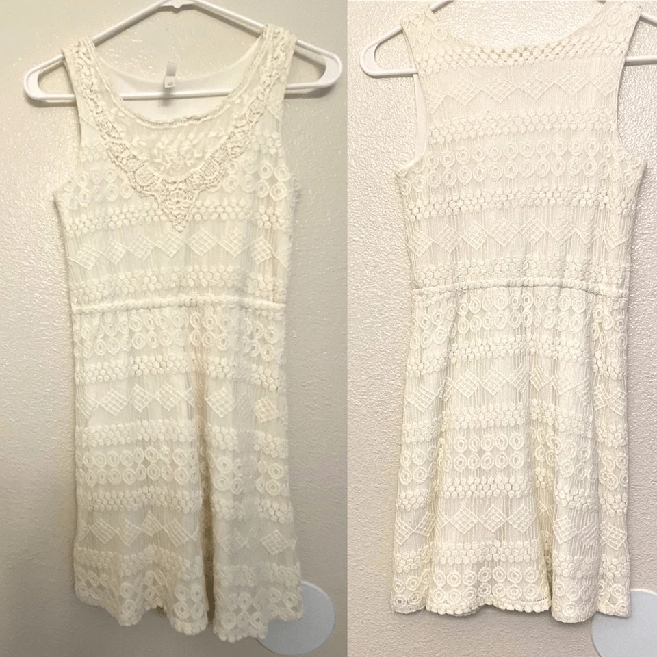 xhilaration Girl's ivory white boho Lace shift Dress  Large 10-12 - Image 1 of 4