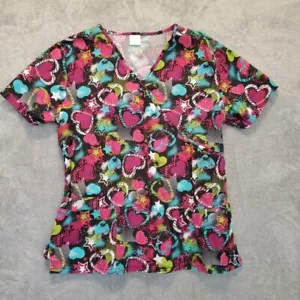 B Scrubs Medical Nursing Top Womens Size 1X Multicolor Pullover Short Sleeve - Picture 1 of 9