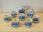 Beautiful Antique Blue And White Childs Miniature Teaset   Oriental Scenes