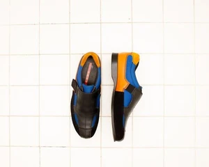 $899 Prada sneakers Mens SZ8.5 Orange Blue Black Leather Suede Mesh Single Monk! - Picture 1 of 13