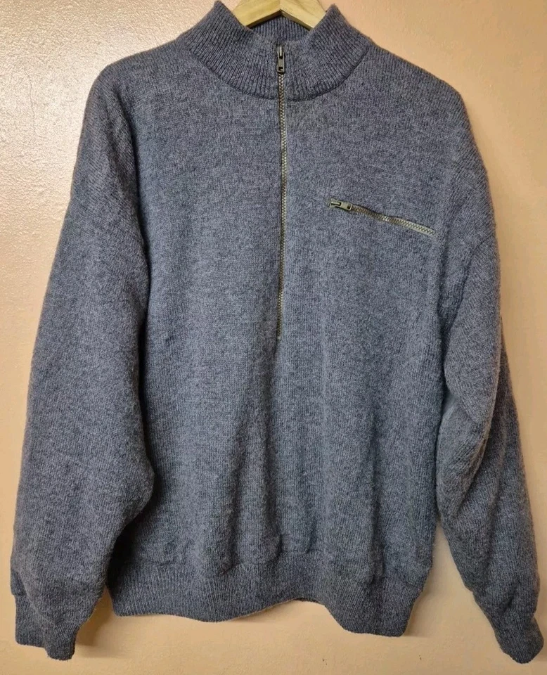 Cabelas Jumper Grey Windstopper Gore Lined Wool Blend Elbow Patch 1/2 Zip Size L - Image 1 of 4