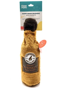 Zippy Paws Happy Hour Crusherz Whiskey Plush Squeaky Crunch & Shake Dog Toy 12" - Picture 1 of 8