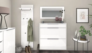 Garderobenset hängender Schuhschrank Paneel Spiegel Weiß Sparset 3teilig TOM 2 - Bild 1 von 32