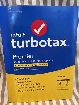 🔥 TurboTax Premier 2022 PC/Mac CD /DOWNLOAD Federal /State Investments Rental🔥 - Image 1 of 4