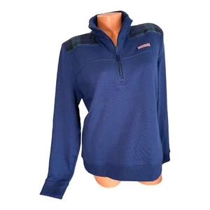 Vineyard Vines Women’s 1/4 Zip Navy Plaid Pullover Black Watch Tartan Plaid L - Picture 1 of 5