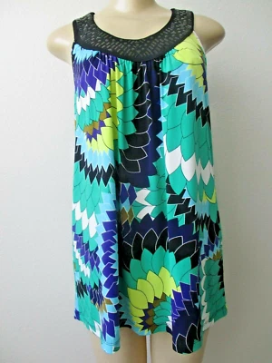 Top sin mangas adornado Attention talla L patrón geométrico multicolor NUEVO Foto 1 de 4