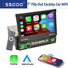 Single 1DIN 7" Car Stereo Radio Apple Carplay/Android Auto Flip Out Touch Screen
