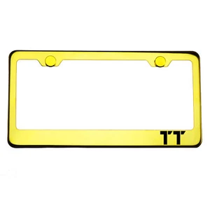 Gold Chrome License Plate Frame TT Laser Engraved Metal Screw Cap - Picture 1 of 8