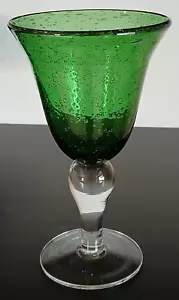 Calice acqua vino vetro soffiato spesso verde smeraldo gambo trasparente alto 8,2" - Foto 1 di 20