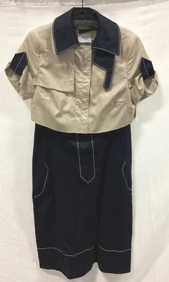 Conjunto de vestido recto y chaqueta corta para mujer Akris Punto caqui/azul marino talla 10 con etiqueta Foto 1 de 4