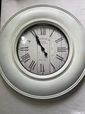 Vintage-Style Large Wall Clock – Badauf Clock Company, Rustic, White Frame. - Image 1 of 4