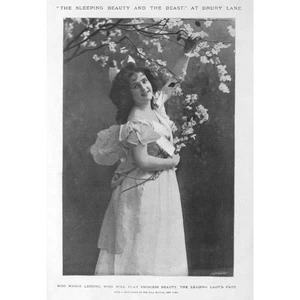 MADGE LESSING Lead Actress in Sleeping Beauty & the Beast - Antique Print 1900 - Picture 1 of 1