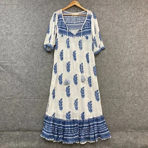 Daughters of India Dress Womens Medium White Blue Half Sleeve Midi Cotton 2530 - Bild 1 von 10