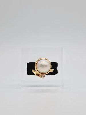 Diamant & 13mm Mabe Perlen Ring, 750 Gold, 0,11ct Diamant Gelbgold Cocktailring - Bild 1 von 4