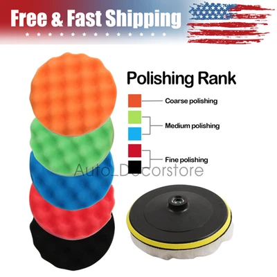 7PCS 6" Car Buffing Pads Polishing for Drill Sponge Kit Waxing Foam Polisher - Image 1 of 4