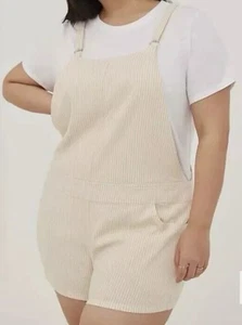 Torrid Tan & White Striped Stretch Linen Blend Shortall Overall Jumper Romper - Picture 1 of 1
