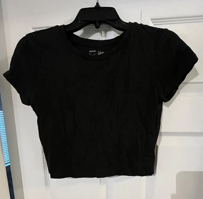 Camiseta corta negra elástica manga corta Aerie para mujer talla S Foto 1 de 4