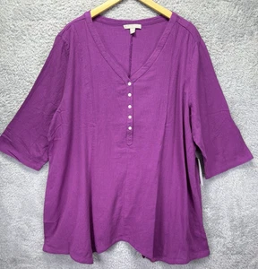 Woman Within Tunika Top 1X lila Taschentuchsaum Henley Knopf Gaze Boho Neu mit Etikett - Bild 1 von 11