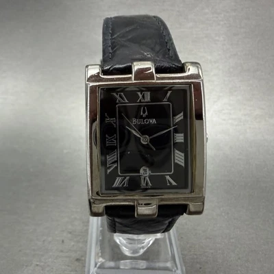 Reloj Bulova Tank Hombre 26mm Esfera Negra Tono Plateado Fecha Rectángulo 96B29 PIEZAS Foto 1 de 4