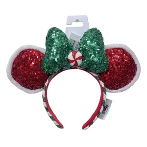 2020 Disney Parks Peppermint Candy Cane Minnie Ears - Mickey Christmas Headband - Picture 1 of 6
