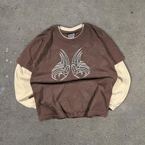 Vintage Y2K Top Heavy Grunge Tribal Graphic Thermal Long Sleeve Kid's Size M - Picture 1 of 8