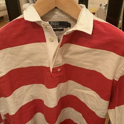 Vintage Polo Ralph Lauren Rugby Shirt white-red stripes size M - Image 1 of 4