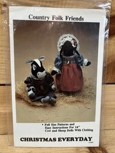 14" Cow and Sheep Doll with Clothes Decor Pattern Vtg 1986 Country Folk Friends - Picture 1 of 7