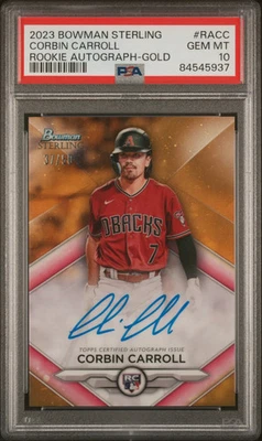 2023 Bowman Sterling Rookie Autographs Corbin Carroll #RACC Gold Ref /50 PSA 10 - Image 1 of 2