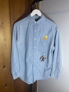 Vintage Looney Tunes Tweety Bird Embroidered Denim Button Up Shirt Size S - Picture 1 of 12