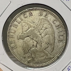 1903 CHILE SILVER ONE PESO CROWN COIN - Picture 1 of 2