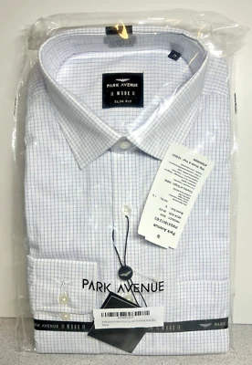Camisa social xadrez Park Avenue slim fit azul e branca 39cm/14,5 no pescoço (E-4) nova na embalagem - Imagem 1 de 4