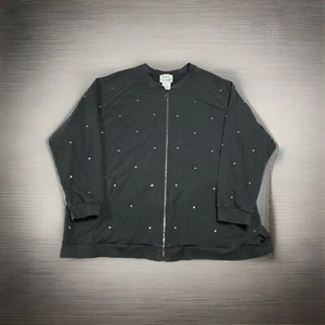 Quacker Factory Women's 2X Black Rhinestoned Full-Zip Sweatshirt W/Pockets - Picture 1 of 7
