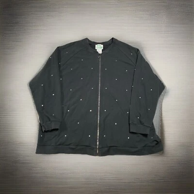 Quacker Factory Women's 2X Black Rhinestoned Full-Zip Sweatshirt W/Pockets - Image 1 of 4